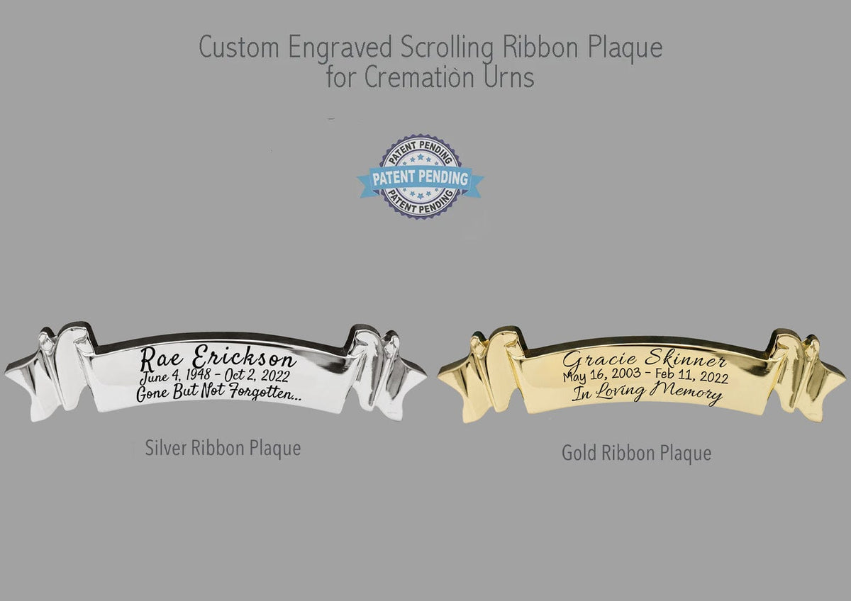 Commemorative Cremation Urns Custom Engraved Scrolling Ribbon Plaque