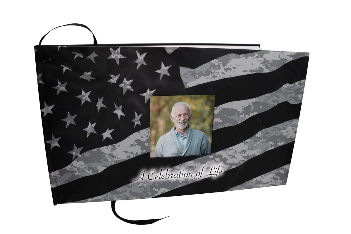 Commemorative Cremation Urns Army UCP Matching Themed 'Celebration of Life' Guest Book for Funeral or Memorial Service