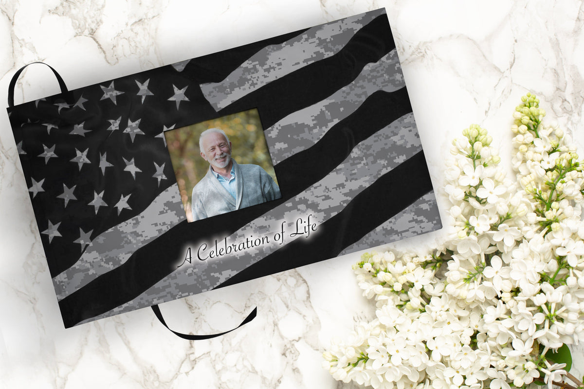 Commemorative Cremation Urns Army UCP Matching Themed 'Celebration of Life' Guest Book for Funeral or Memorial Service