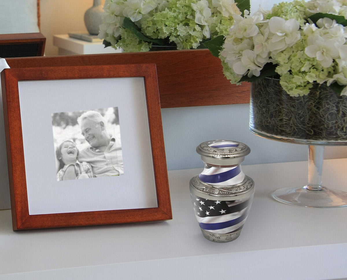 Commemorative Cremation Urns Blue Line Police and Law Enforcement Flag Cremation Urn