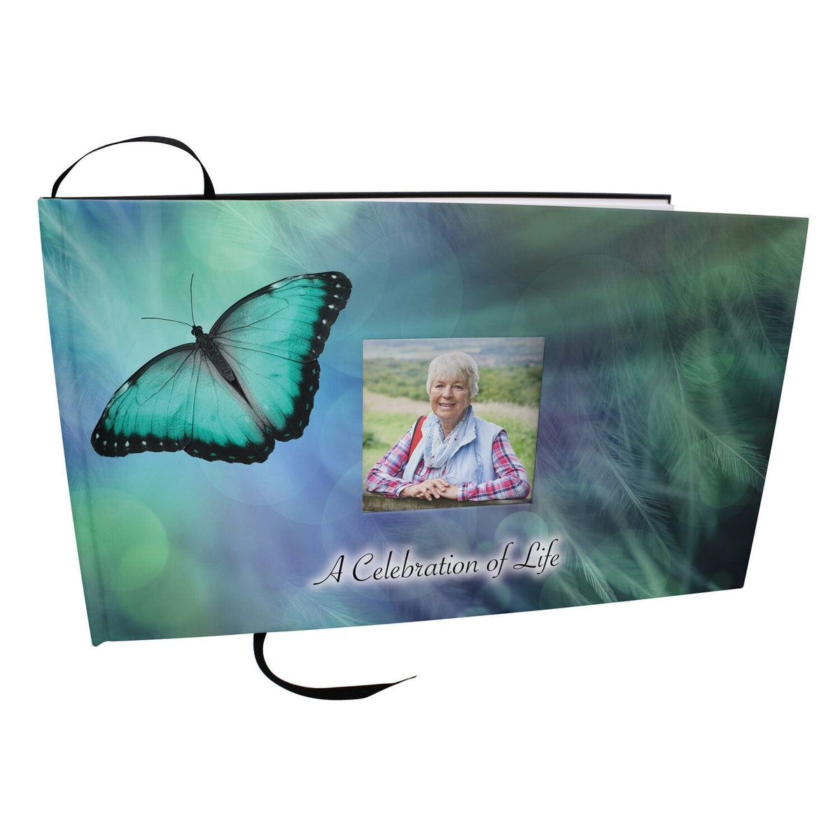 Commemorative Cremation Urns Bokeh Butterfly Matching Themed 'Celebration of Life' Guest Book for Funeral or Memorial Service