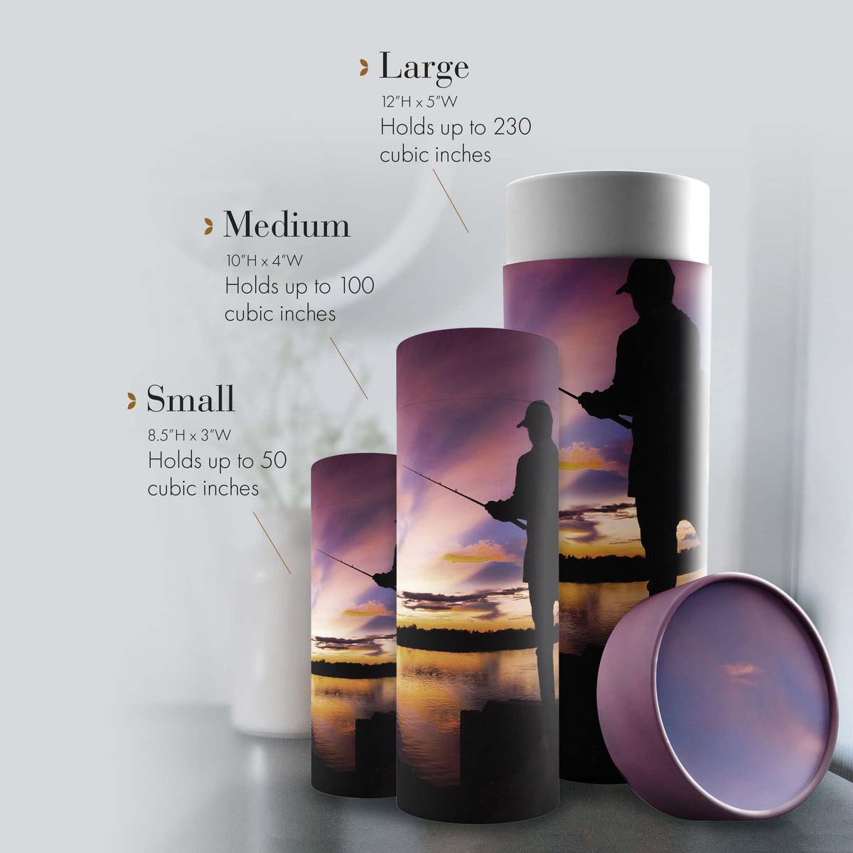 Commemorative Cremation Urns Gone Fishing Biodegradable & Eco Friendly Burial or Scattering Urn / Tube
