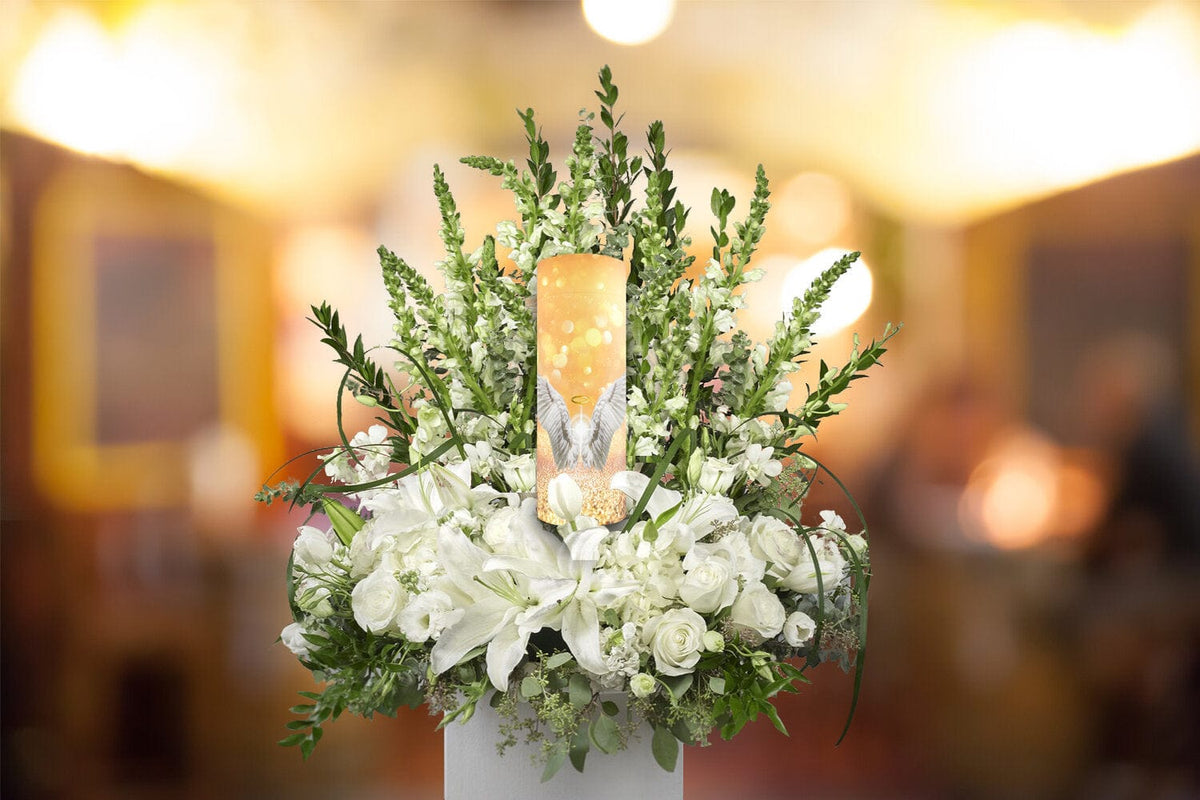 Commemorative Cremation Urns Guardian Angel (Gold) - Biodegradable & Eco Friendly Burial or Scattering Urn / Tube