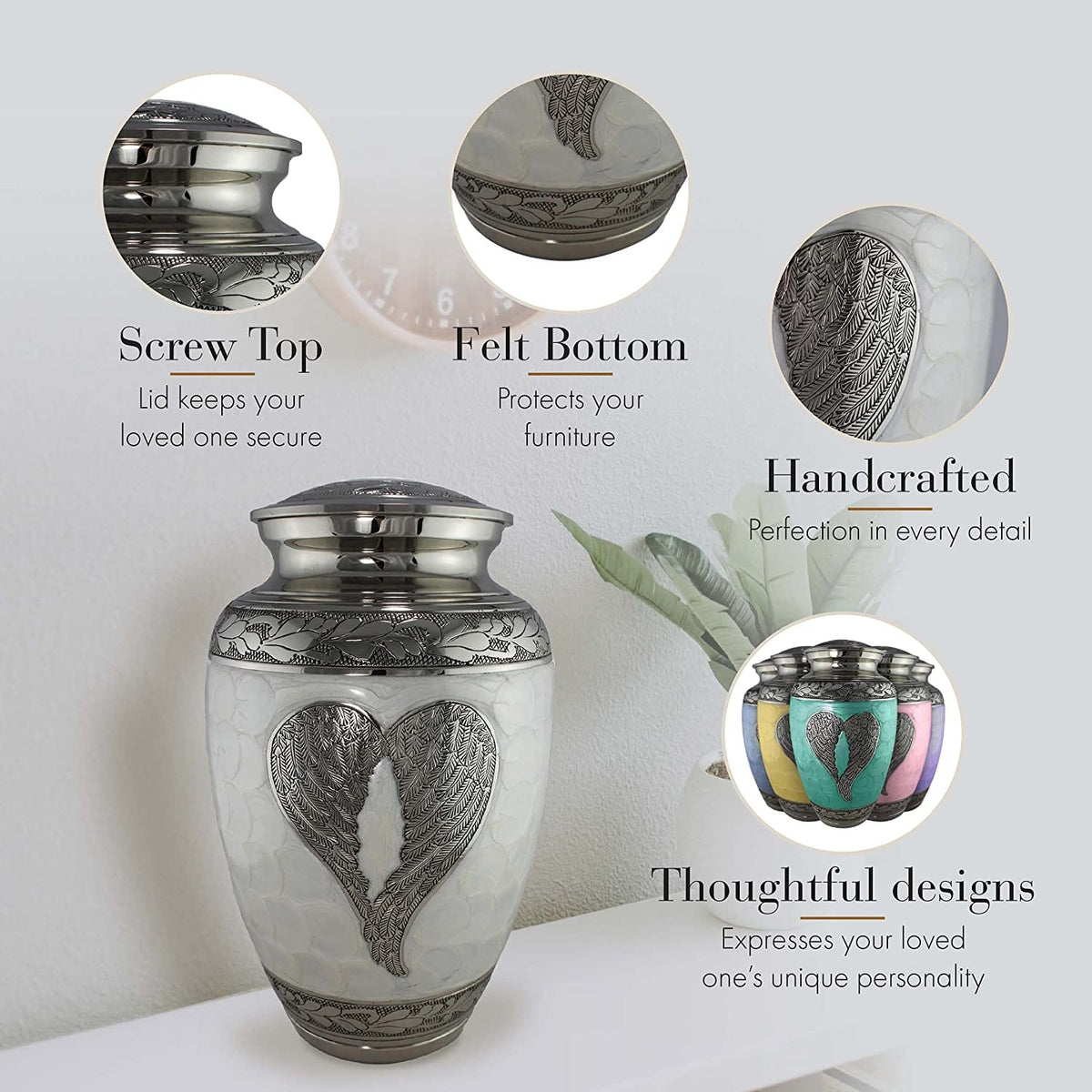 Commemorative Cremation Urns Home & Garden Loving Angel Wings - White Cremation Urn