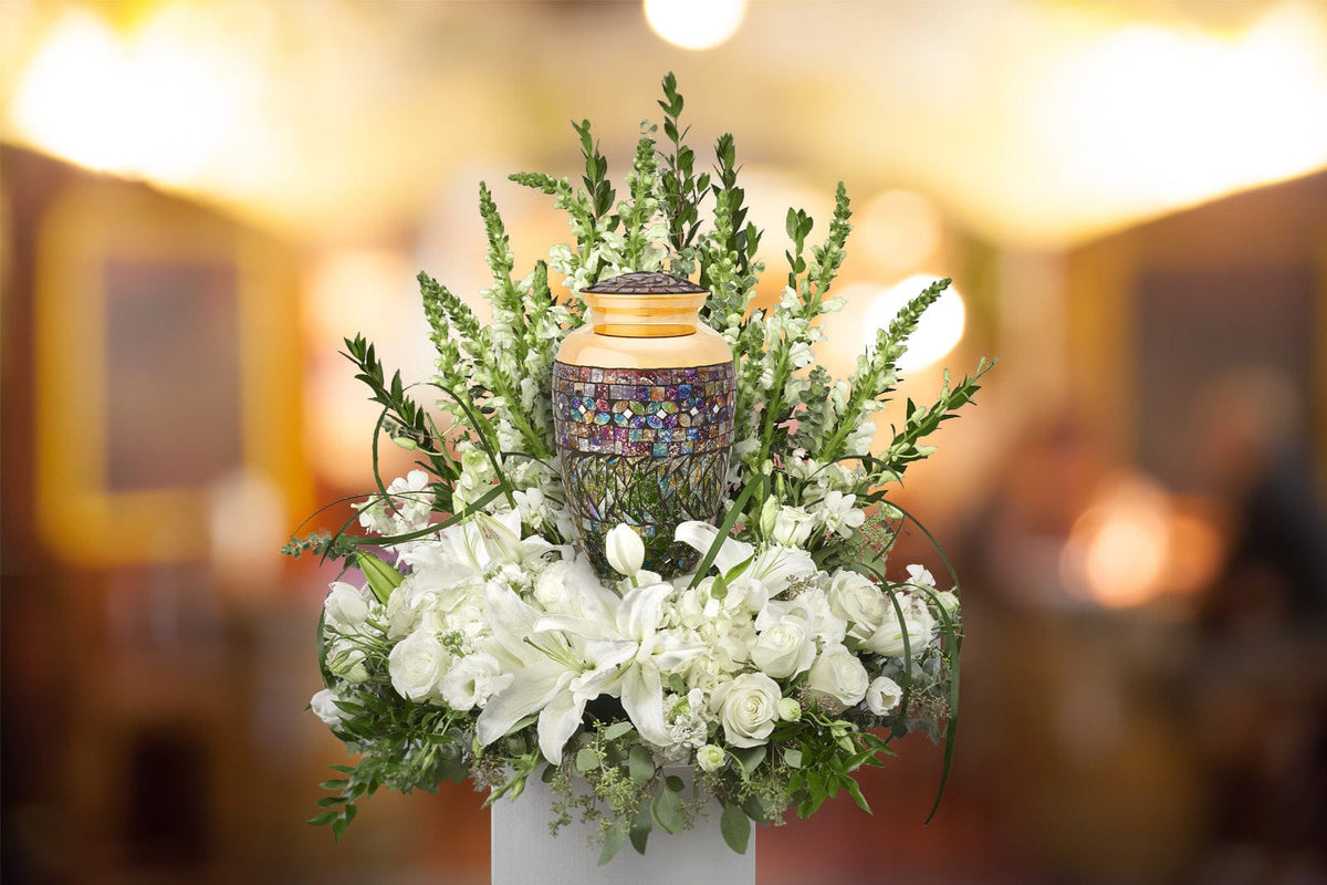 Commemorative Cremation Urns large Gold Cracked Glass Mosaic Cremation Urn