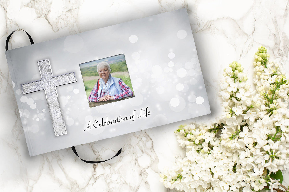 Commemorative Cremation Urns Matching Guestbook Silver Cross Biodegradable & Eco Friendly Burial or Scattering Urn / Tube