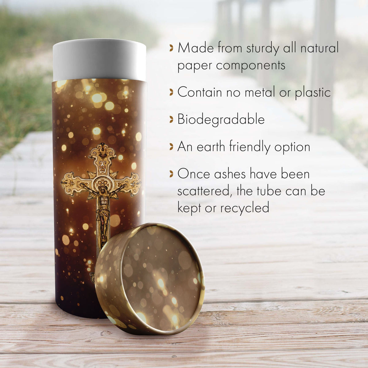 Commemorative Cremation Urns Our Lord and Savior (Gold) - Biodegradable & Eco Friendly Burial or Scattering Urn / Tube