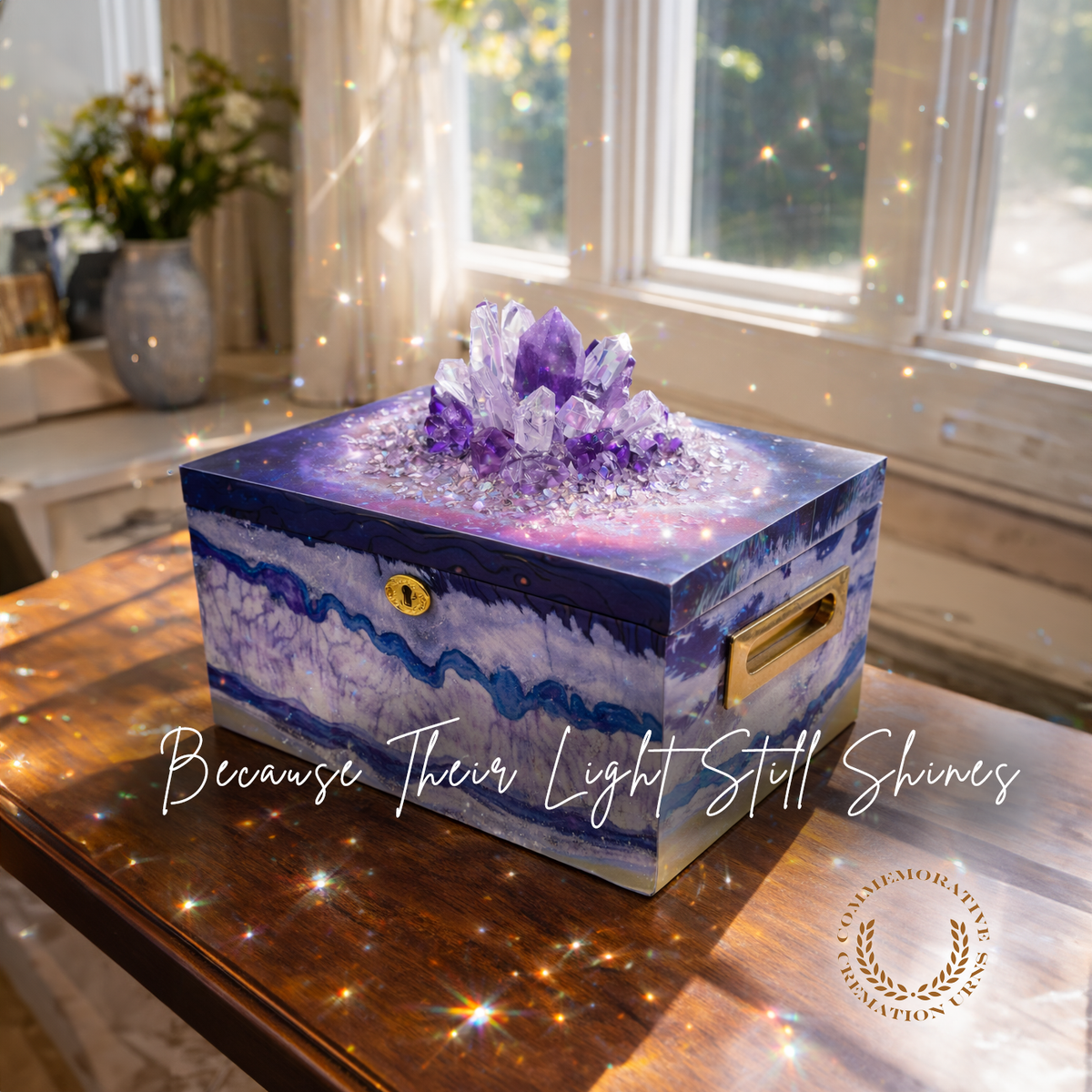 LIMITED EDITION Purple Agate Crystal Urn Memorial Chest with Genuine Amethyst and Quartz Cremation Urn