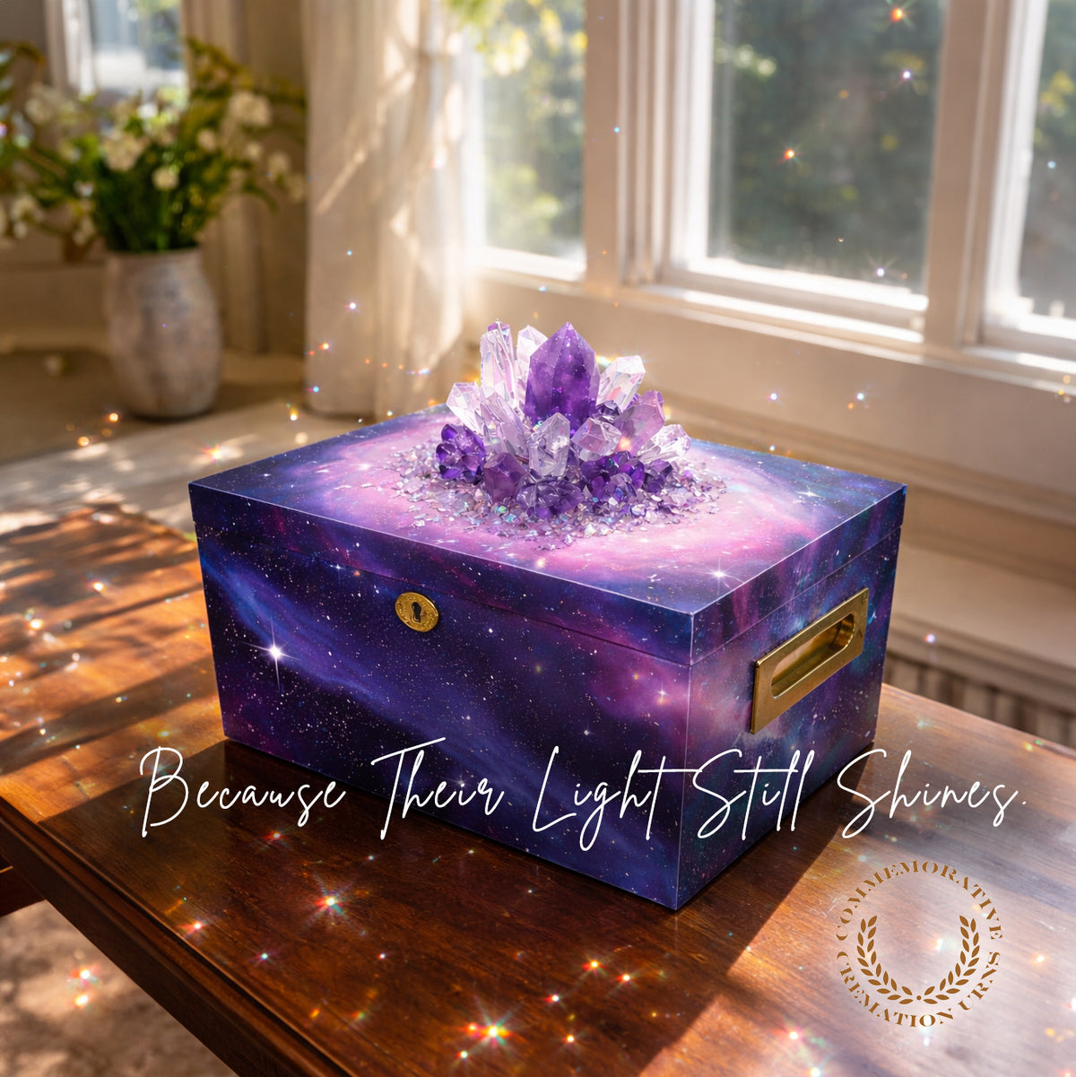 LIMITED EDITION Galaxy Crystal Urn with Genuine Amethyst and Quartz Memorial Collection Chest Cremation Urn