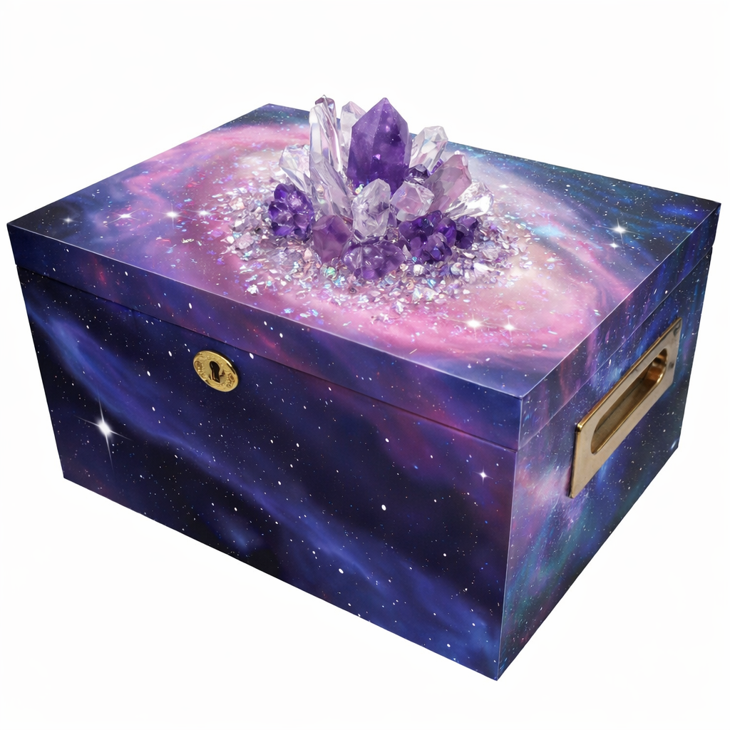 LIMITED EDITION Galaxy Crystal Urn with Genuine Amethyst and Quartz Memorial Collection Chest Cremation Urn