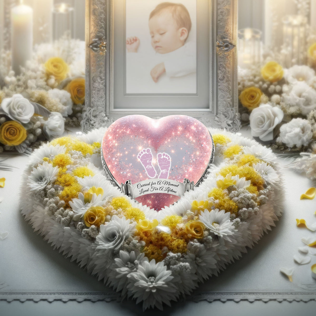 Eternal Elegance Urns for Babies Cherished Hearts Pink Footprints Baby or Child Cremation Urn