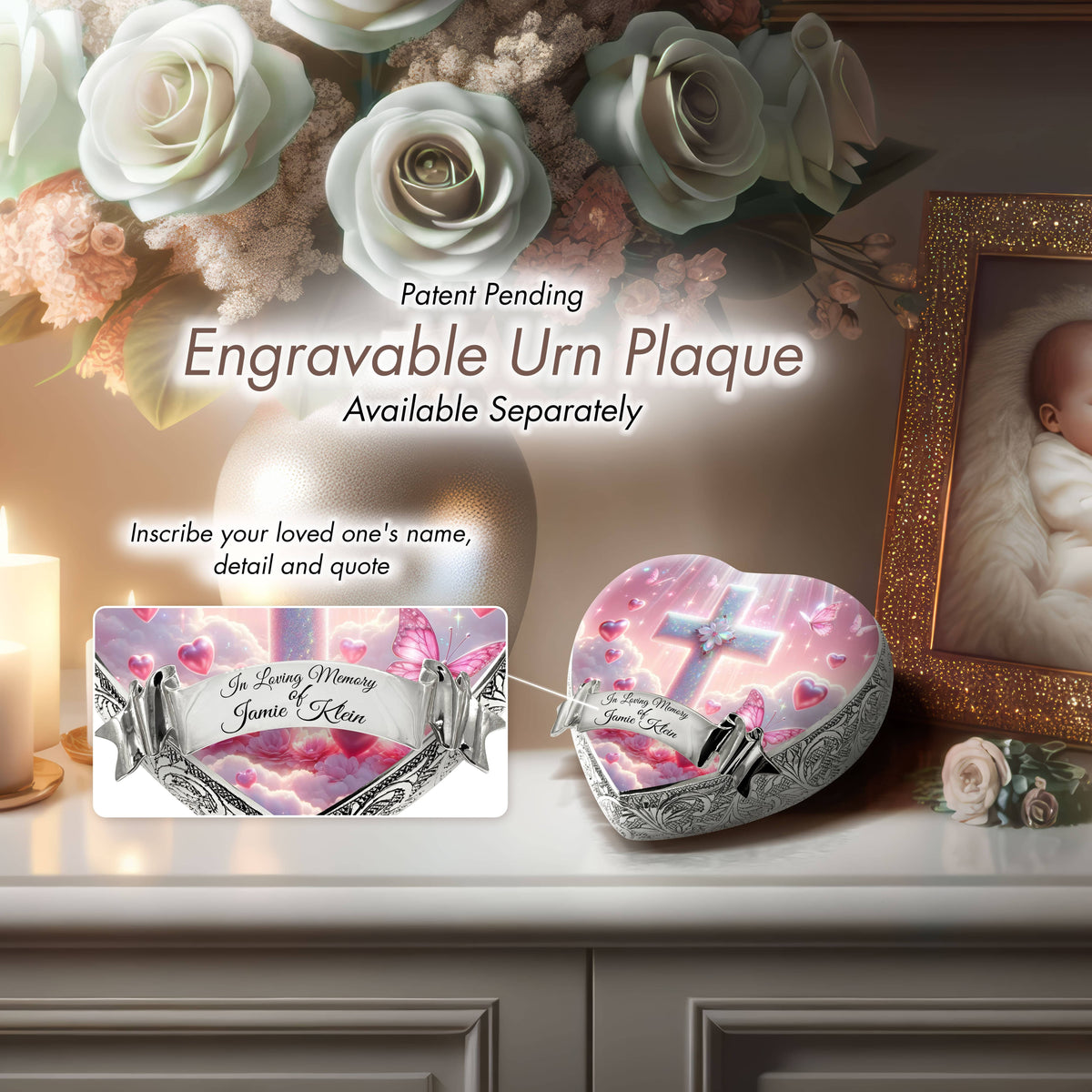Eternal Elegance Urns for Babies Sacred Scenes Pink Cross Baby or Child Cremation Urn