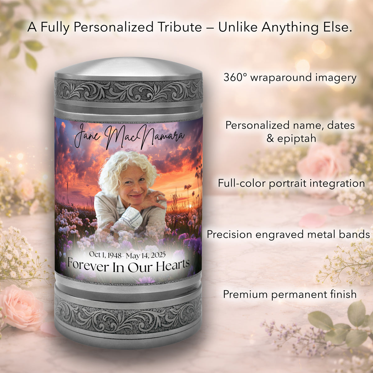 The Wildflower  - Eternal Column Custom Cremation Urn - Patent Pending