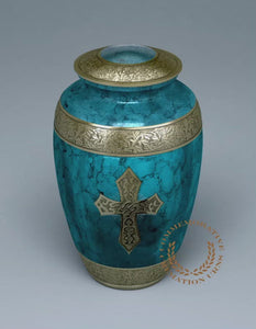 Love of Christ Mediterranean Blue Cross Cremation Urns