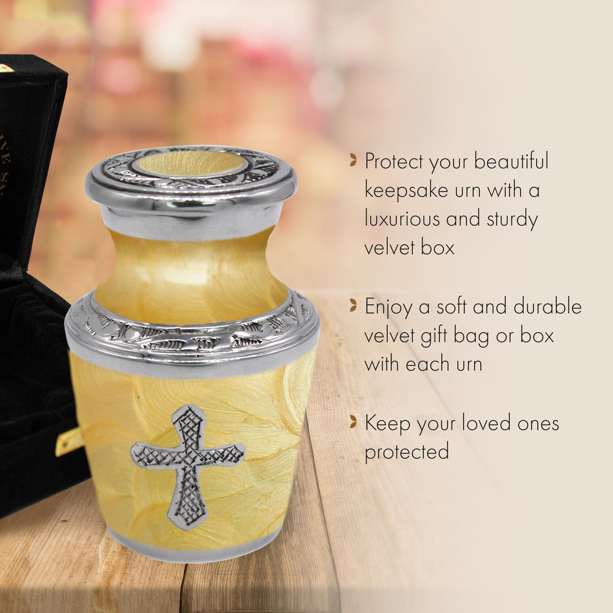 Commemorative Cremation Urns 1 Keepsake Glory to God Tuscan Yellow Cross Cremation Urn