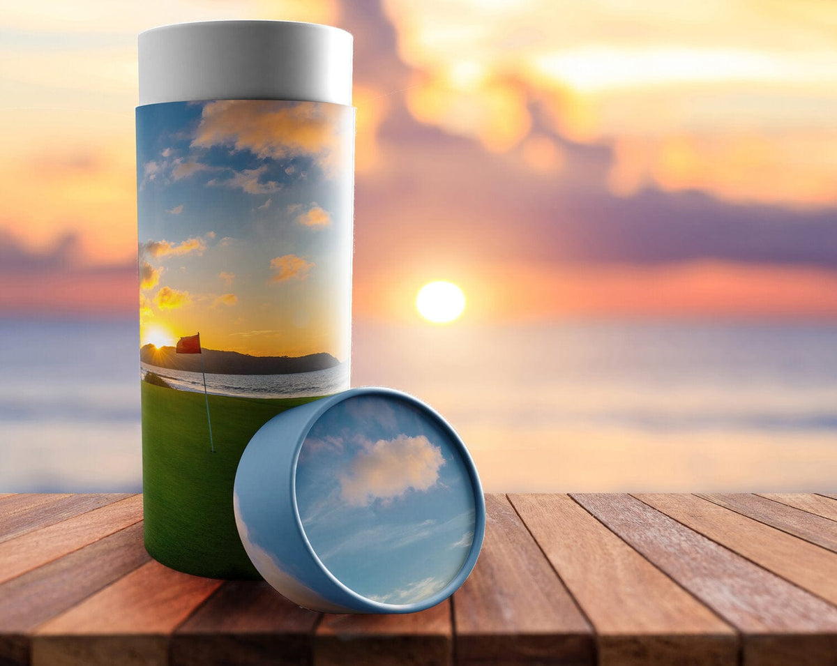 Commemorative Cremation Urns 19th Hole Golf Biodegradable & Eco Friendly Burial or Scattering Urn / Tube