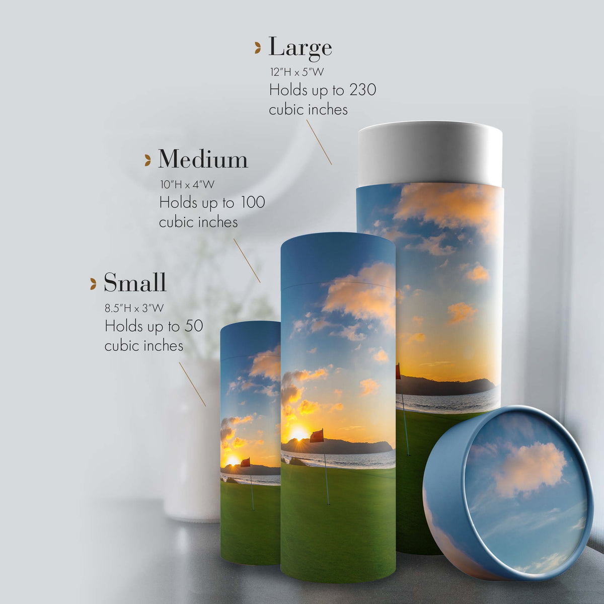 Commemorative Cremation Urns 19th Hole Golf Biodegradable & Eco Friendly Burial or Scattering Urn / Tube