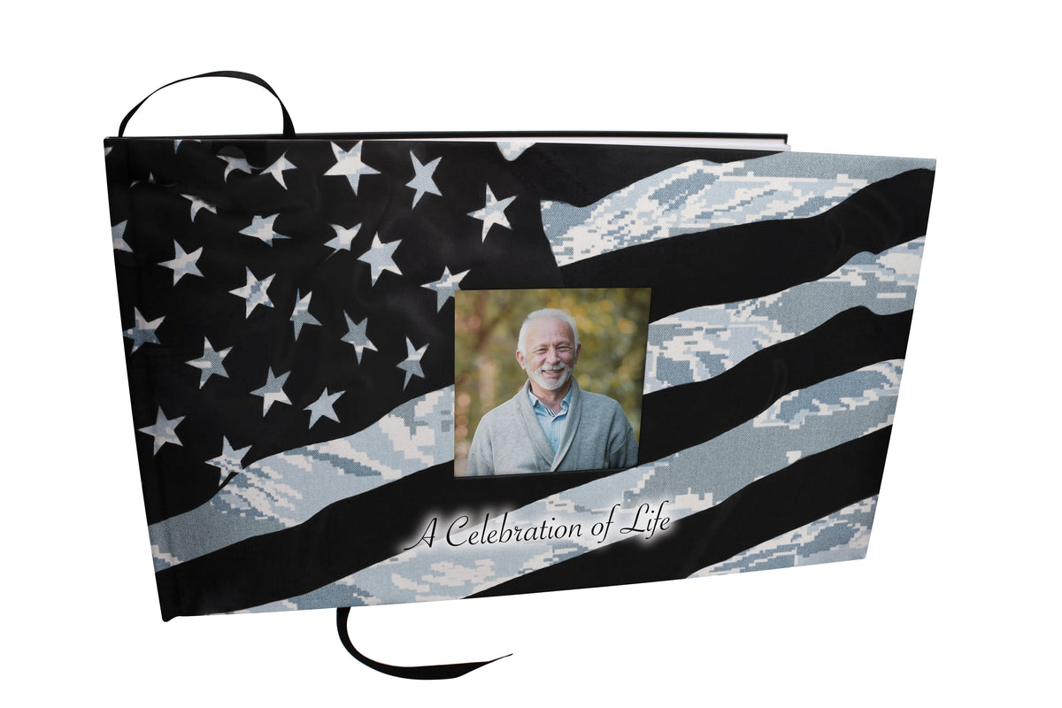 Commemorative Cremation Urns Air Force Tiger Stripe Matching Themed 'Celebration of Life' Guest Book for Funeral or Memorial Service
