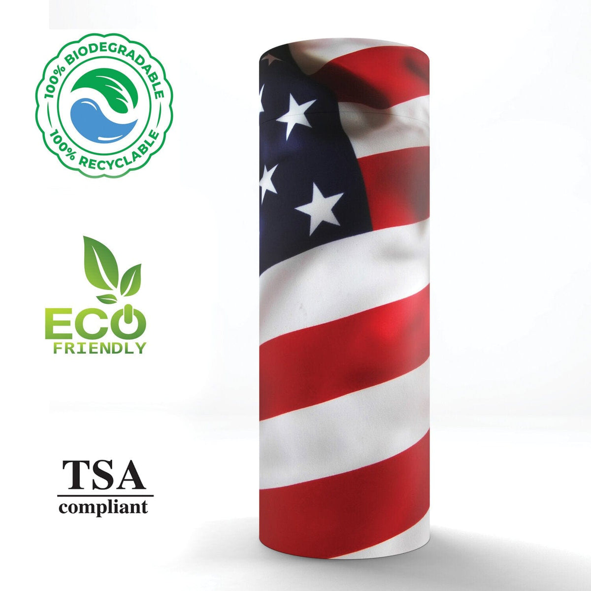 Commemorative Cremation Urns American Flag - Biodegradable & Eco Friendly Burial or Scattering Urn / Tube