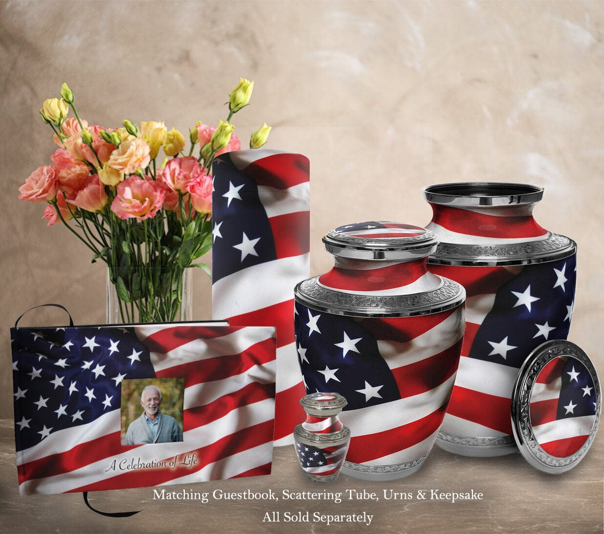 Commemorative Cremation Urns American Flag - Biodegradable & Eco Friendly Burial or Scattering Urn / Tube