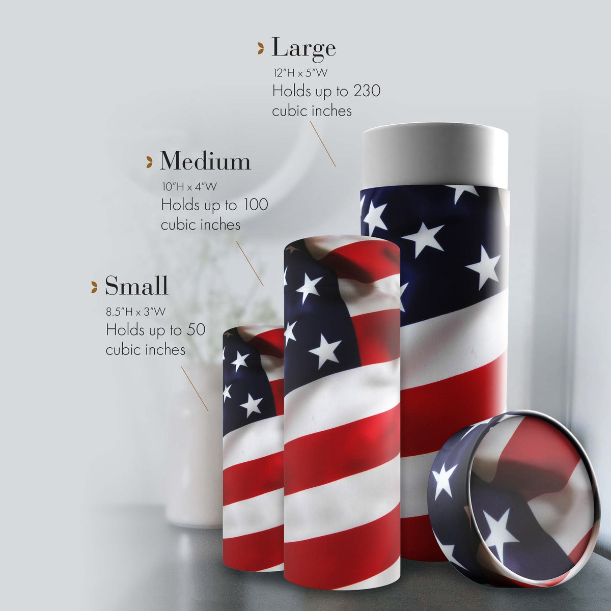 Commemorative Cremation Urns American Flag - Biodegradable & Eco Friendly Burial or Scattering Urn / Tube
