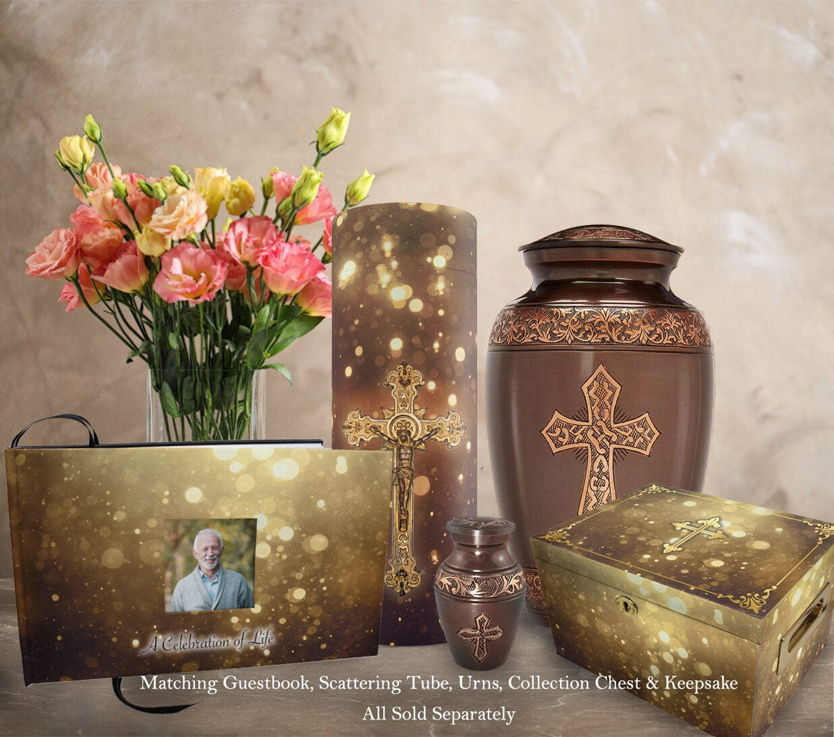 Commemorative Cremation Urns Antique Brushed Bronze Cross Cremation Urn