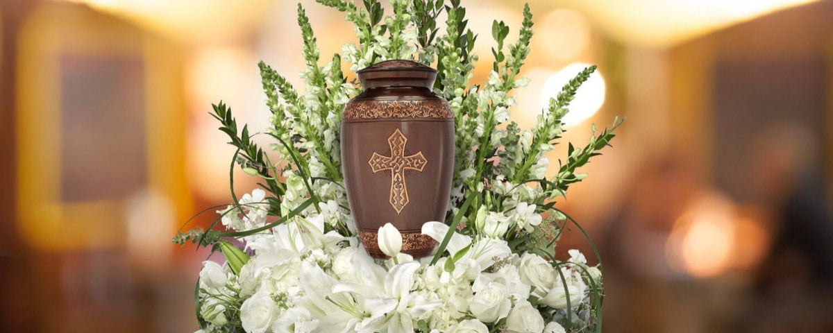 Commemorative Cremation Urns Antique Brushed Bronze Cross Cremation Urn