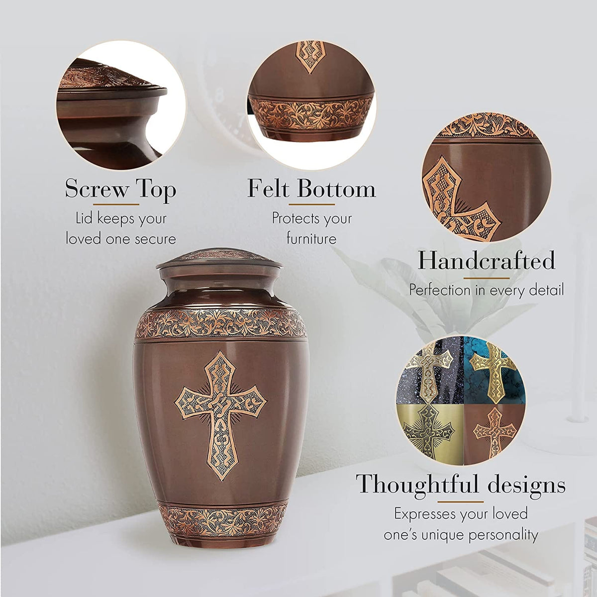 Commemorative Cremation Urns Antique Brushed Bronze Cross Cremation Urn