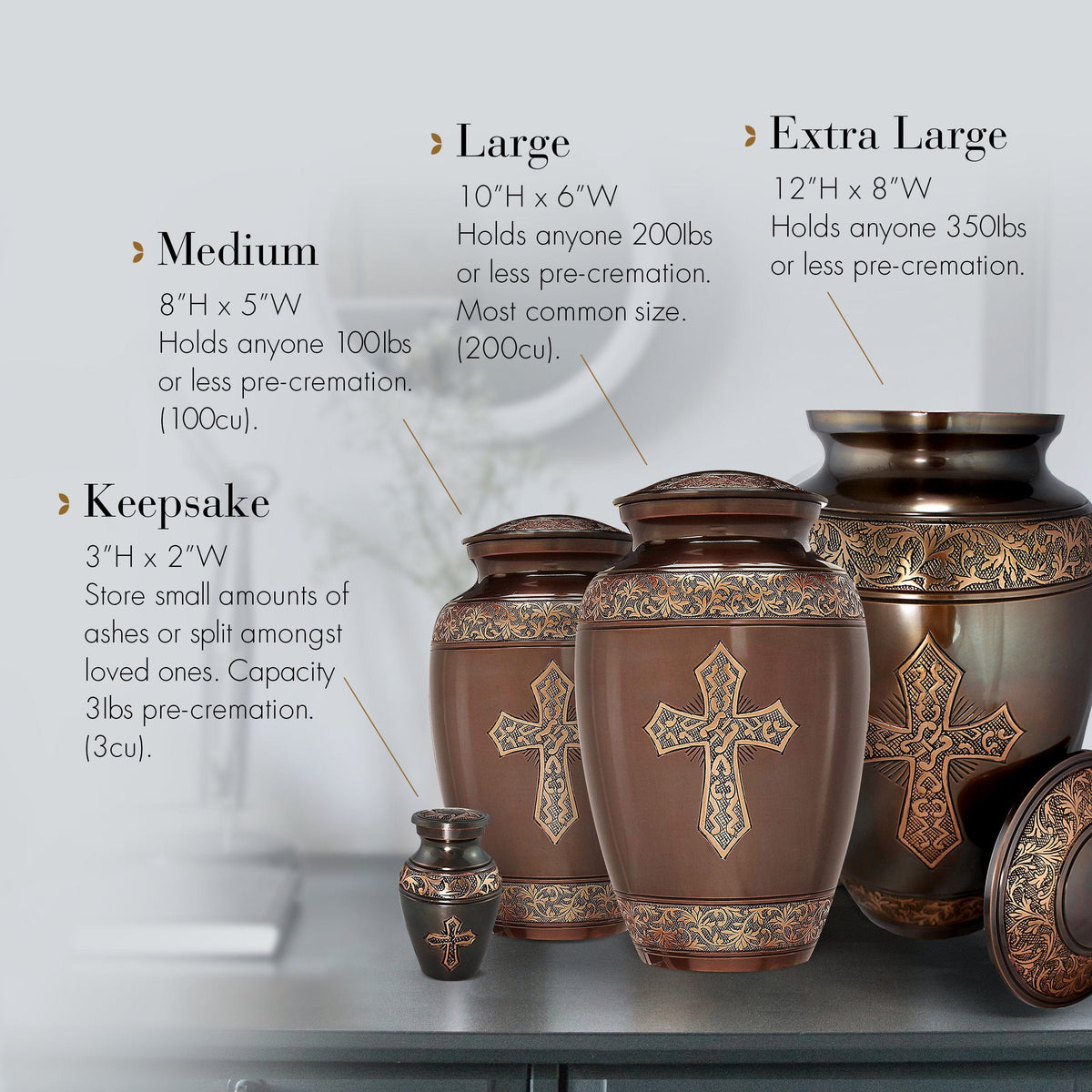 Commemorative Cremation Urns Antique Brushed Bronze Cross Cremation Urn