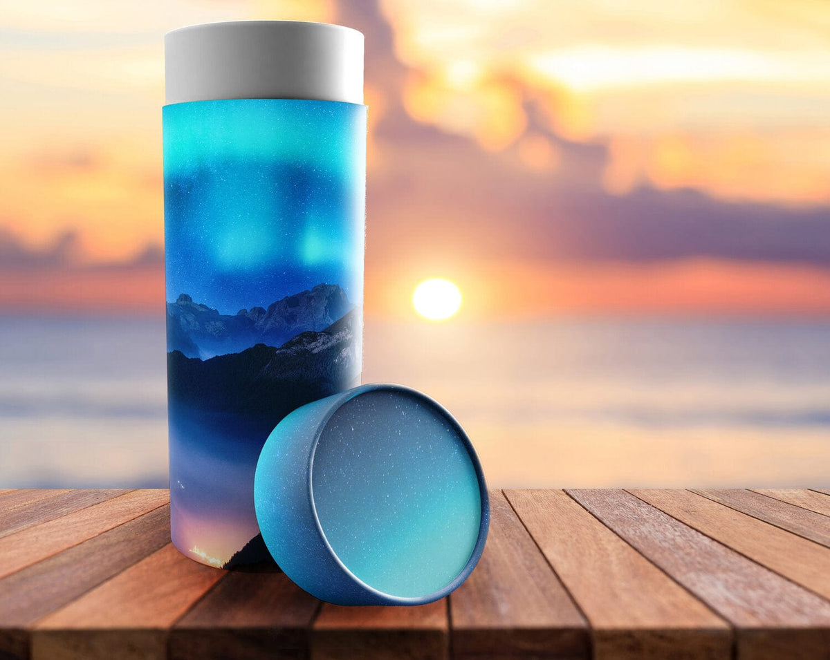 Commemorative Cremation Urns Aurora Borealis - Biodegradable & Eco Friendly Burial or Scattering Urn / Tube