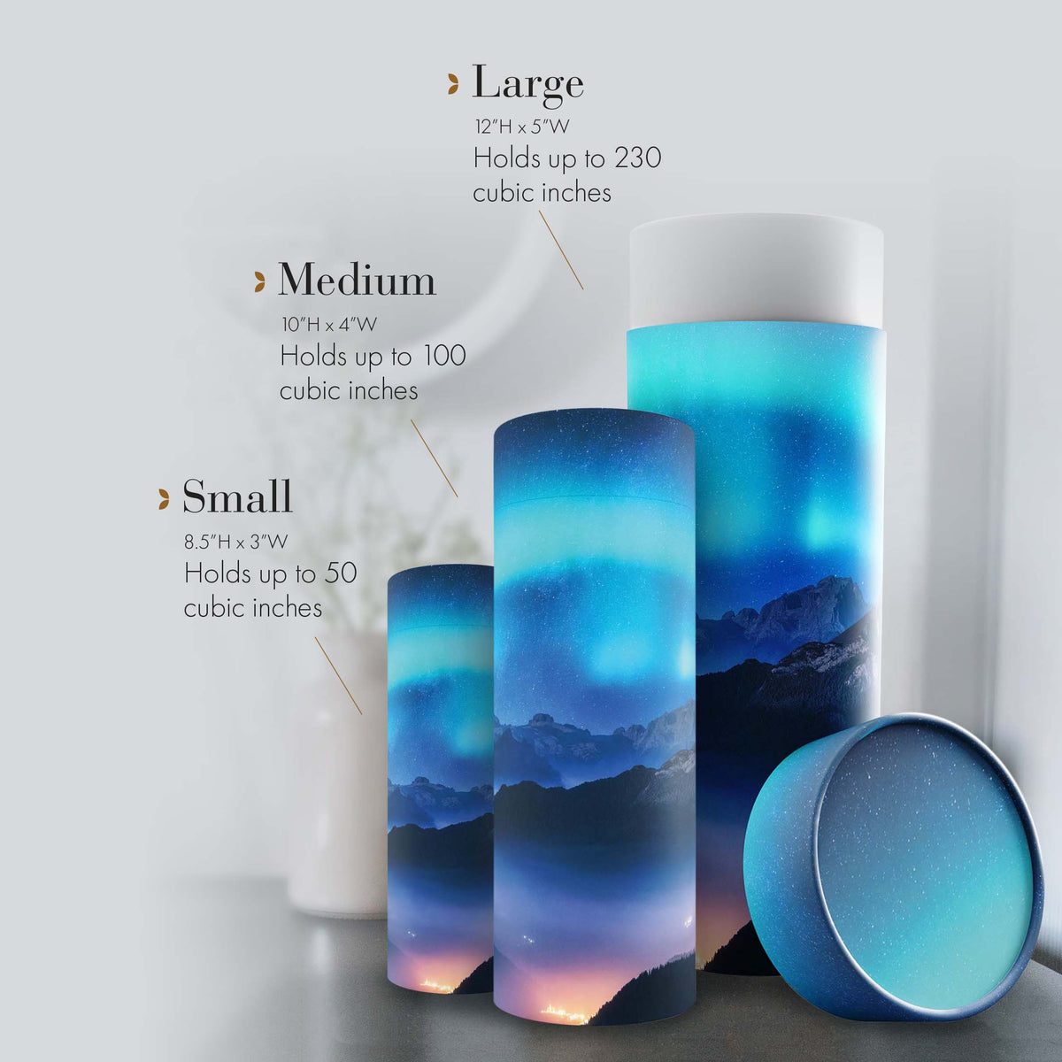 Commemorative Cremation Urns Aurora Borealis - Biodegradable & Eco Friendly Burial or Scattering Urn / Tube