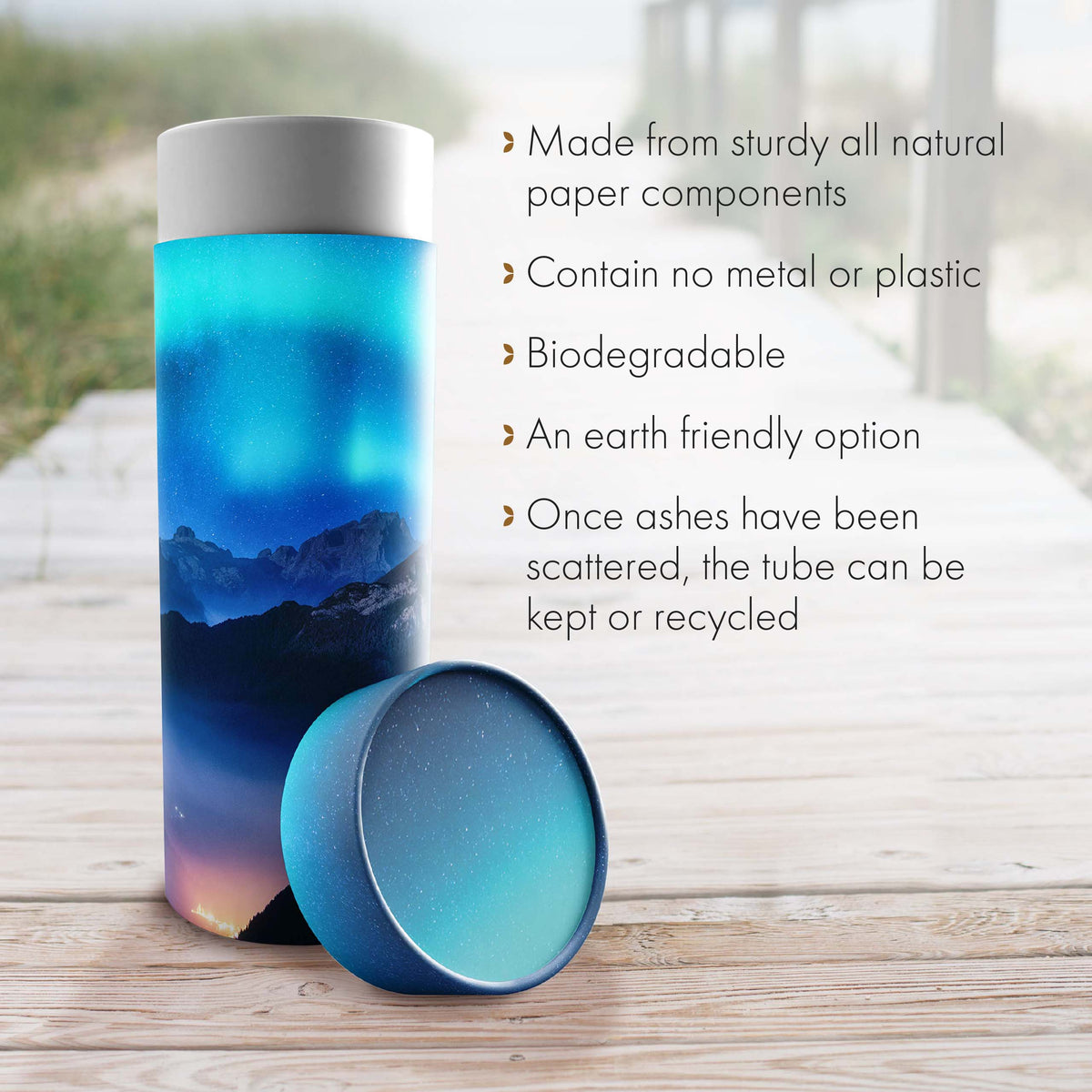 Commemorative Cremation Urns Aurora Borealis - Biodegradable & Eco Friendly Burial or Scattering Urn / Tube
