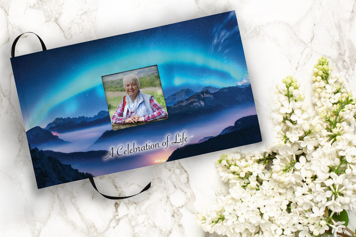 Commemorative Cremation Urns Aurora Borealis Matching Themed 'Celebration of Life' Guest Book for Funeral or Memorial Service
