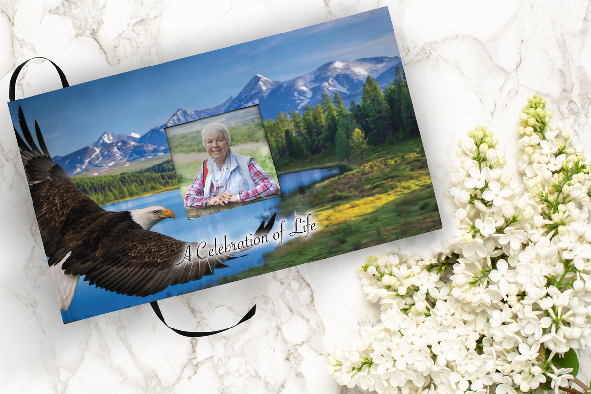 Commemorative Cremation Urns Bald Eagle Matching Themed 'Celebration of Life' Guest Book for Funeral or Memorial Service