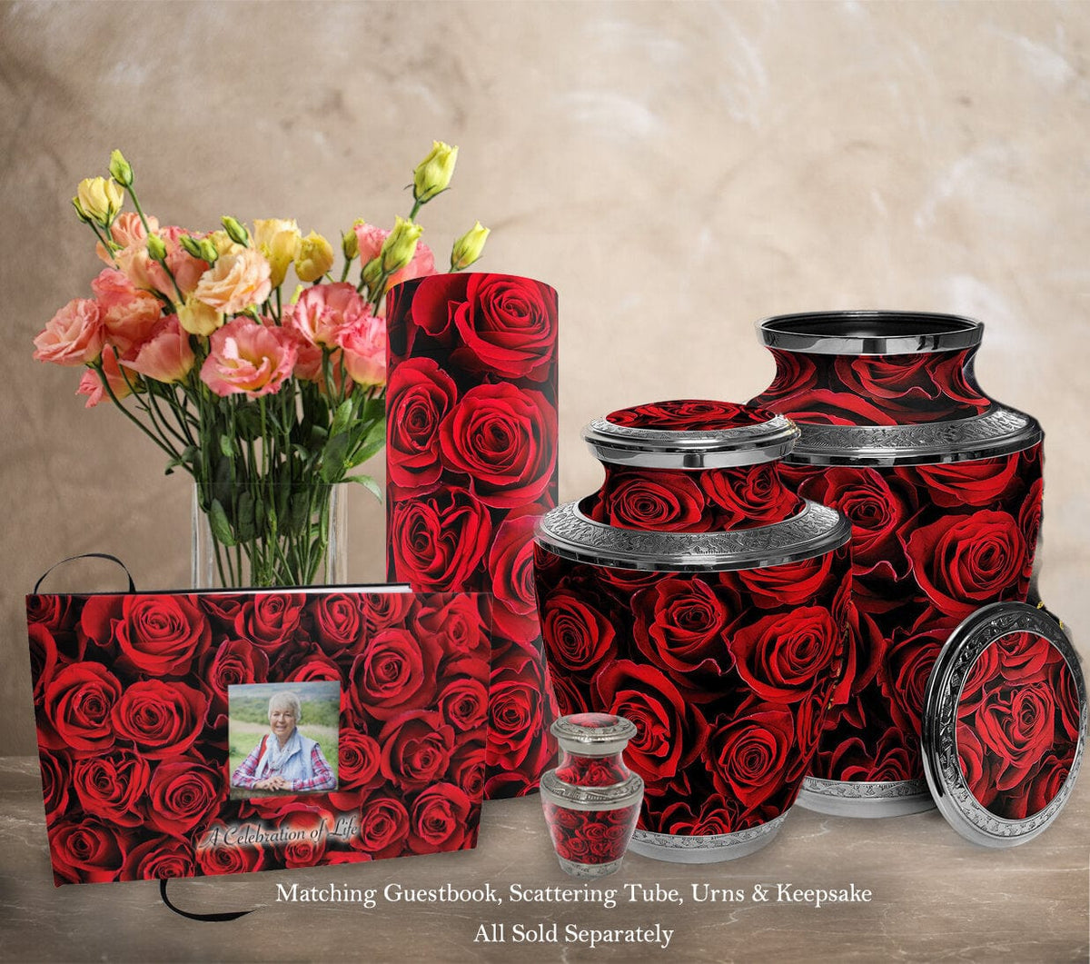 Commemorative Cremation Urns Crimson Rose Biodegradable & Eco Friendly Burial or Scattering Urn / Tube