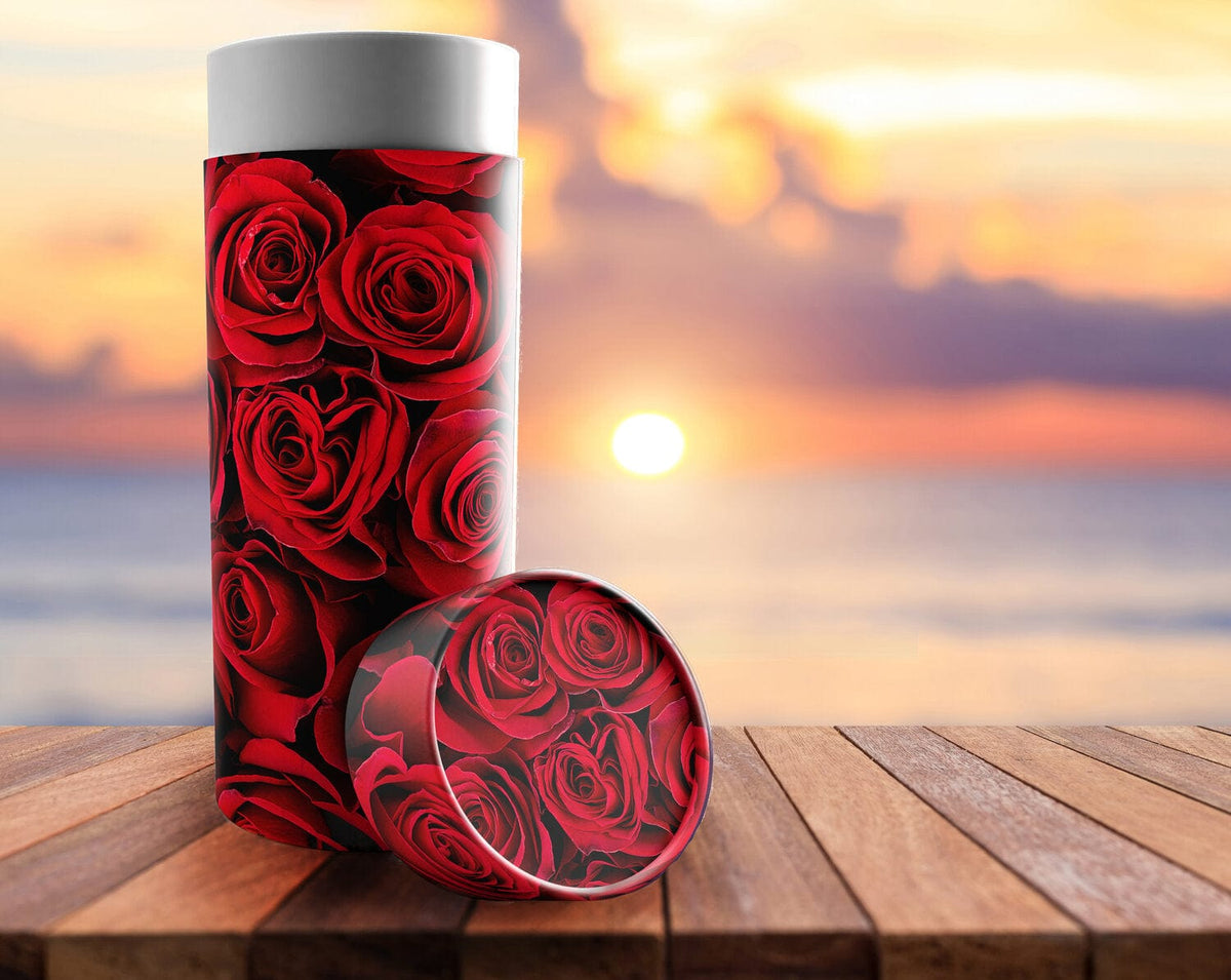 Commemorative Cremation Urns Crimson Rose Biodegradable & Eco Friendly Burial or Scattering Urn / Tube