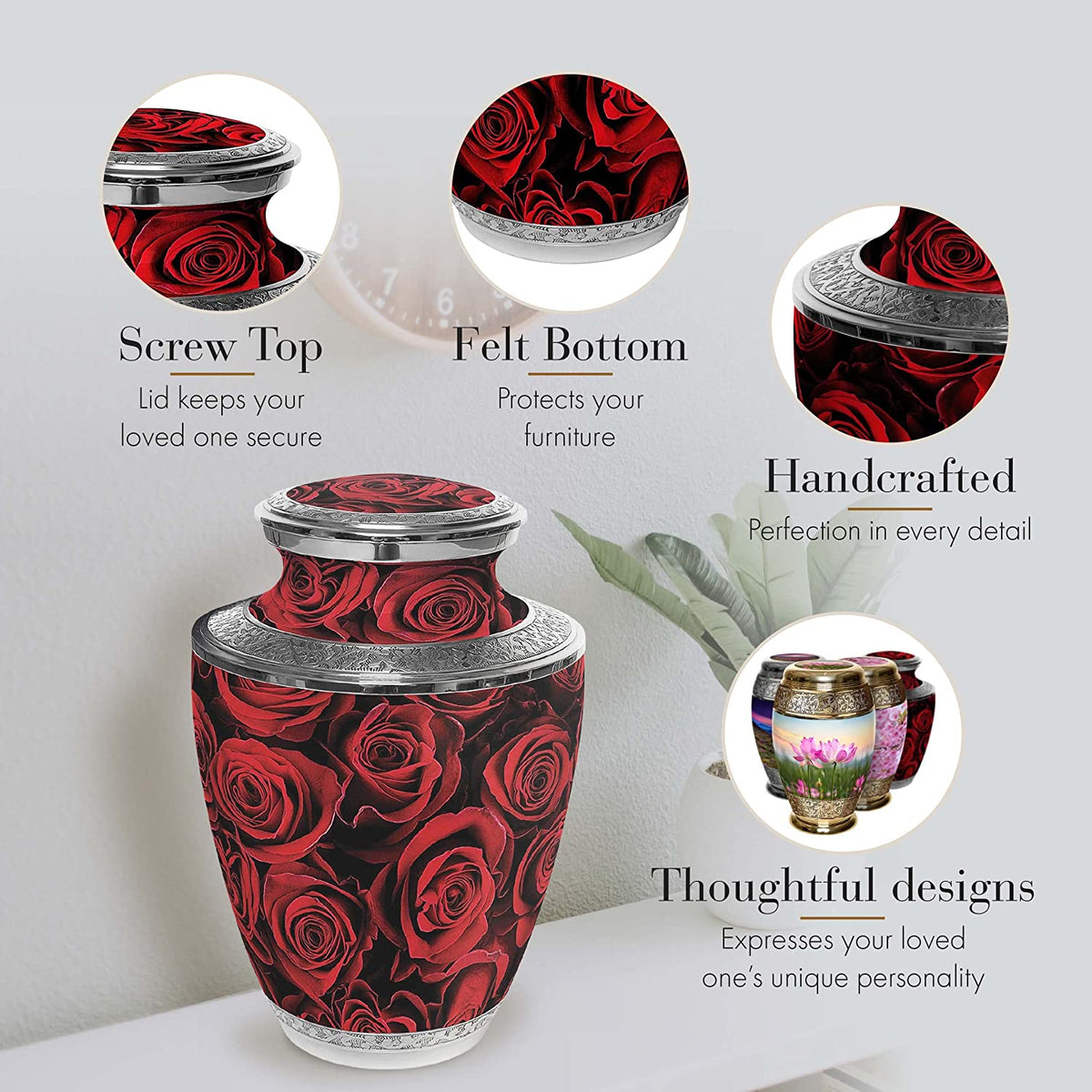 Commemorative Cremation Urns Crimson Rose Cremation Urn