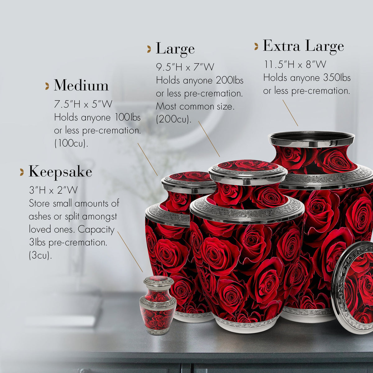 Commemorative Cremation Urns Crimson Rose Cremation Urn