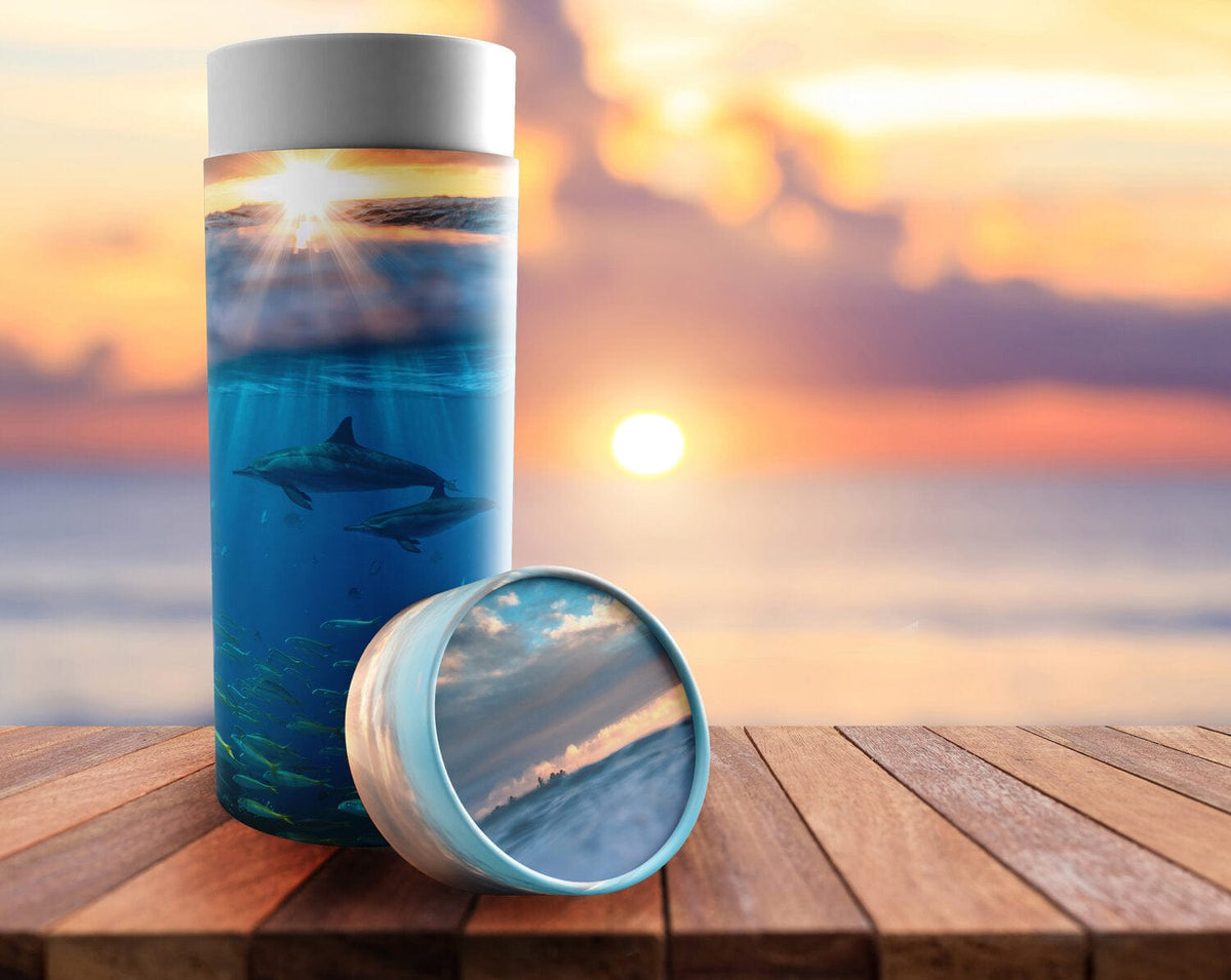 Commemorative Cremation Urns Divine Dolphins Biodegradable & Eco Friendly Burial or Scattering Urn / Tube