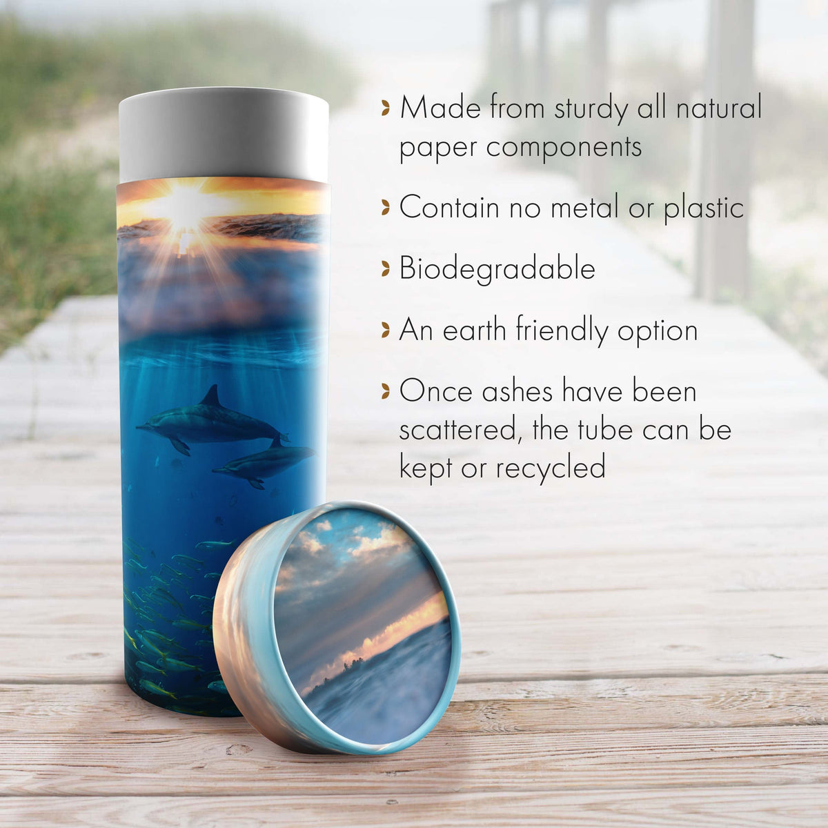 Commemorative Cremation Urns Divine Dolphins Biodegradable & Eco Friendly Burial or Scattering Urn / Tube
