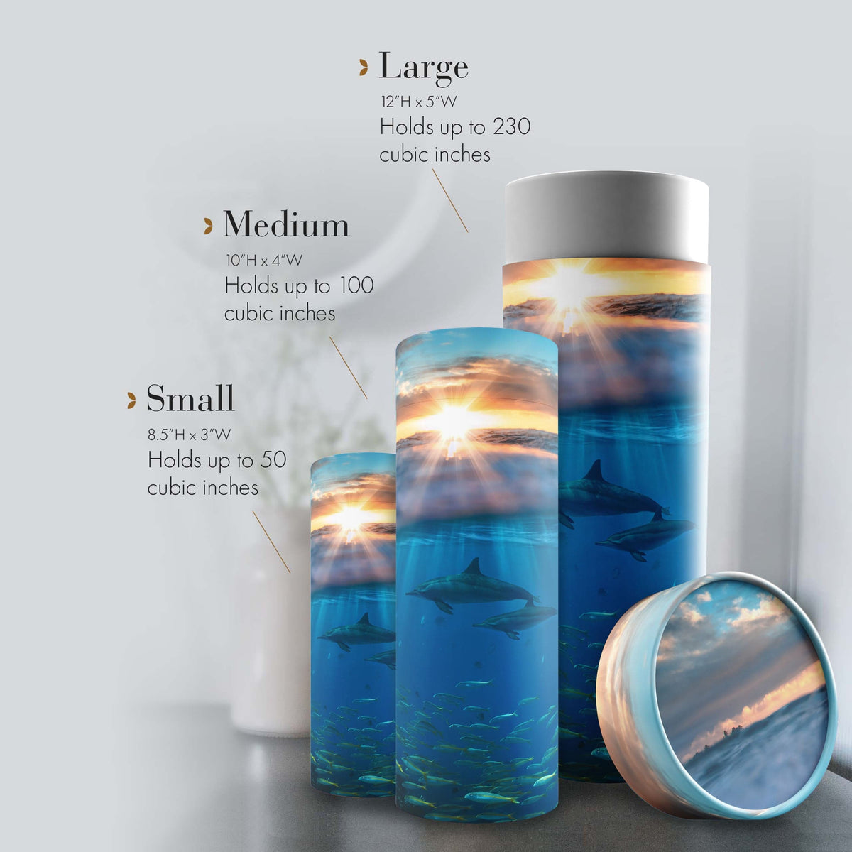 Commemorative Cremation Urns Divine Dolphins Biodegradable & Eco Friendly Burial or Scattering Urn / Tube