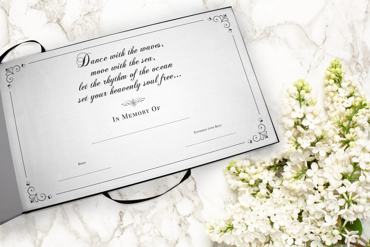 Commemorative Cremation Urns Divine Dolphins Matching Themed 'Celebration of Life' Guest Book for Funeral or Memorial Service