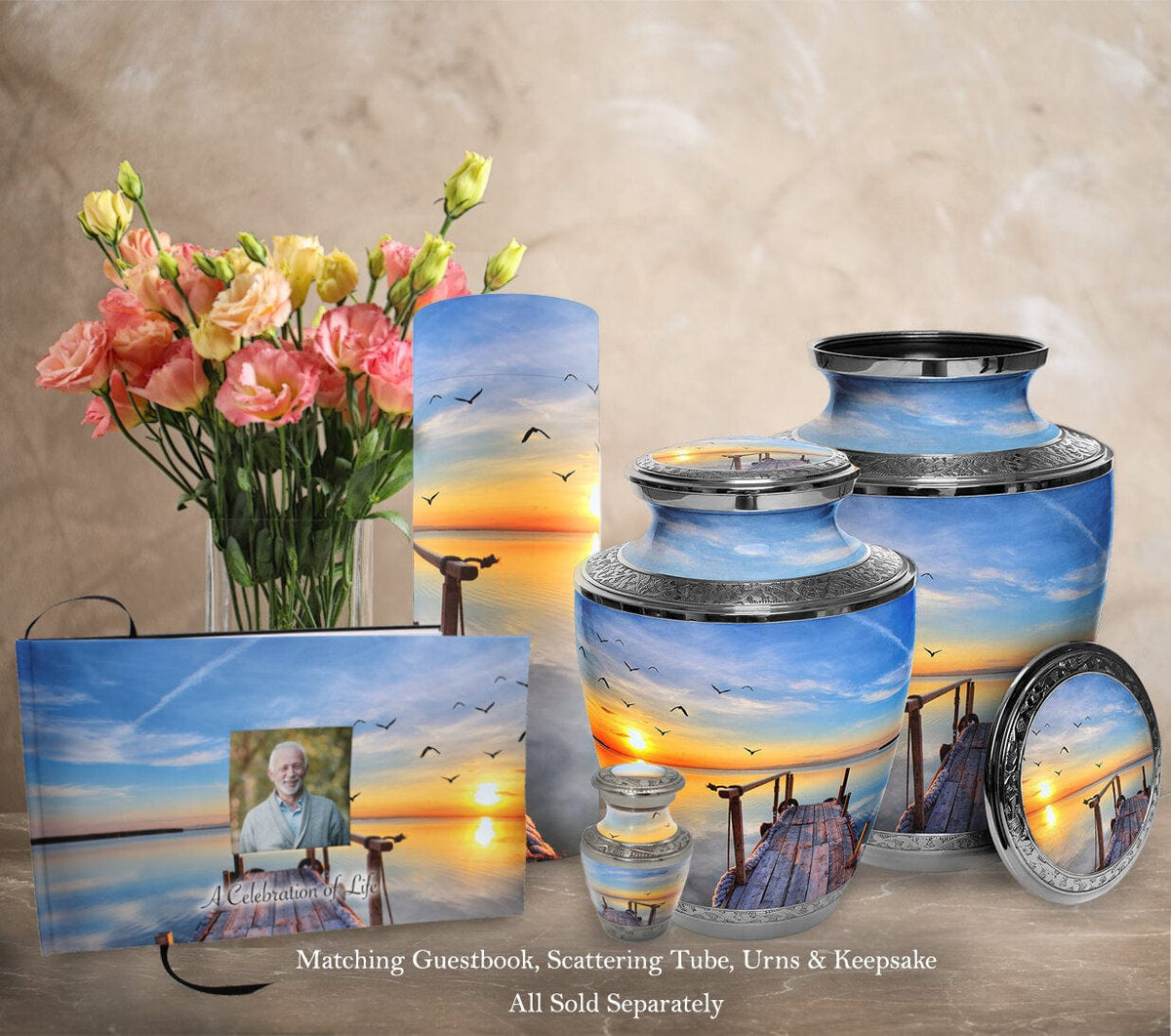 Commemorative Cremation Urns Dock of the Bay Sunset Biodegradable & Eco Friendly Burial or Scattering Urn / Tube