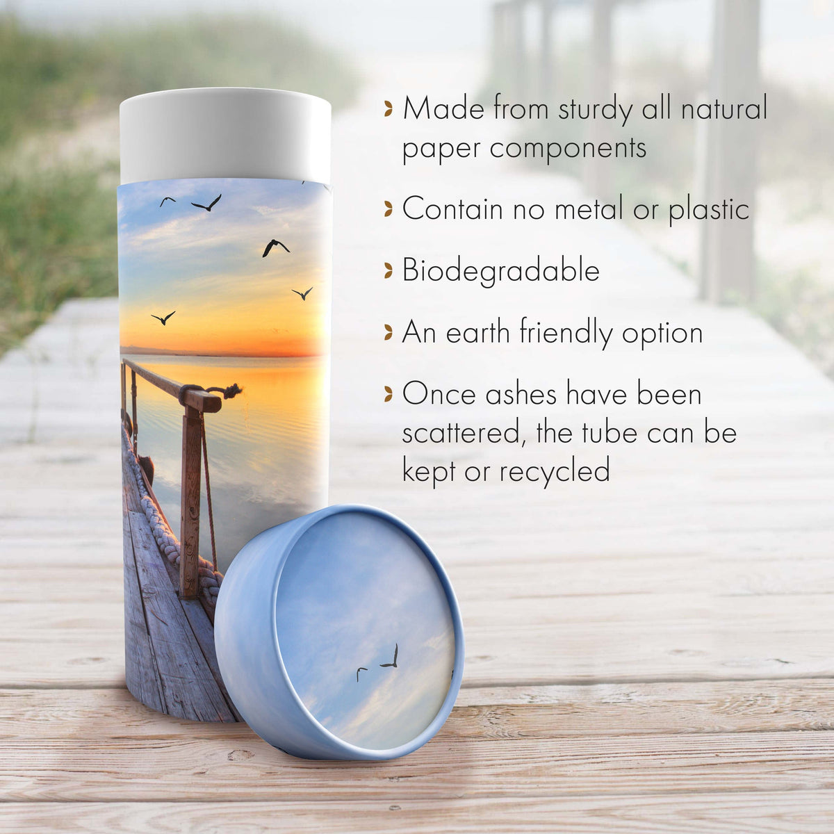 Commemorative Cremation Urns Dock of the Bay Sunset Biodegradable & Eco Friendly Burial or Scattering Urn / Tube