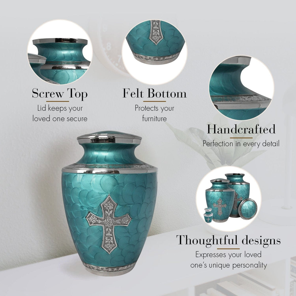 Commemorative Cremation Urns Glory to God Teal Cross Cremation Urn