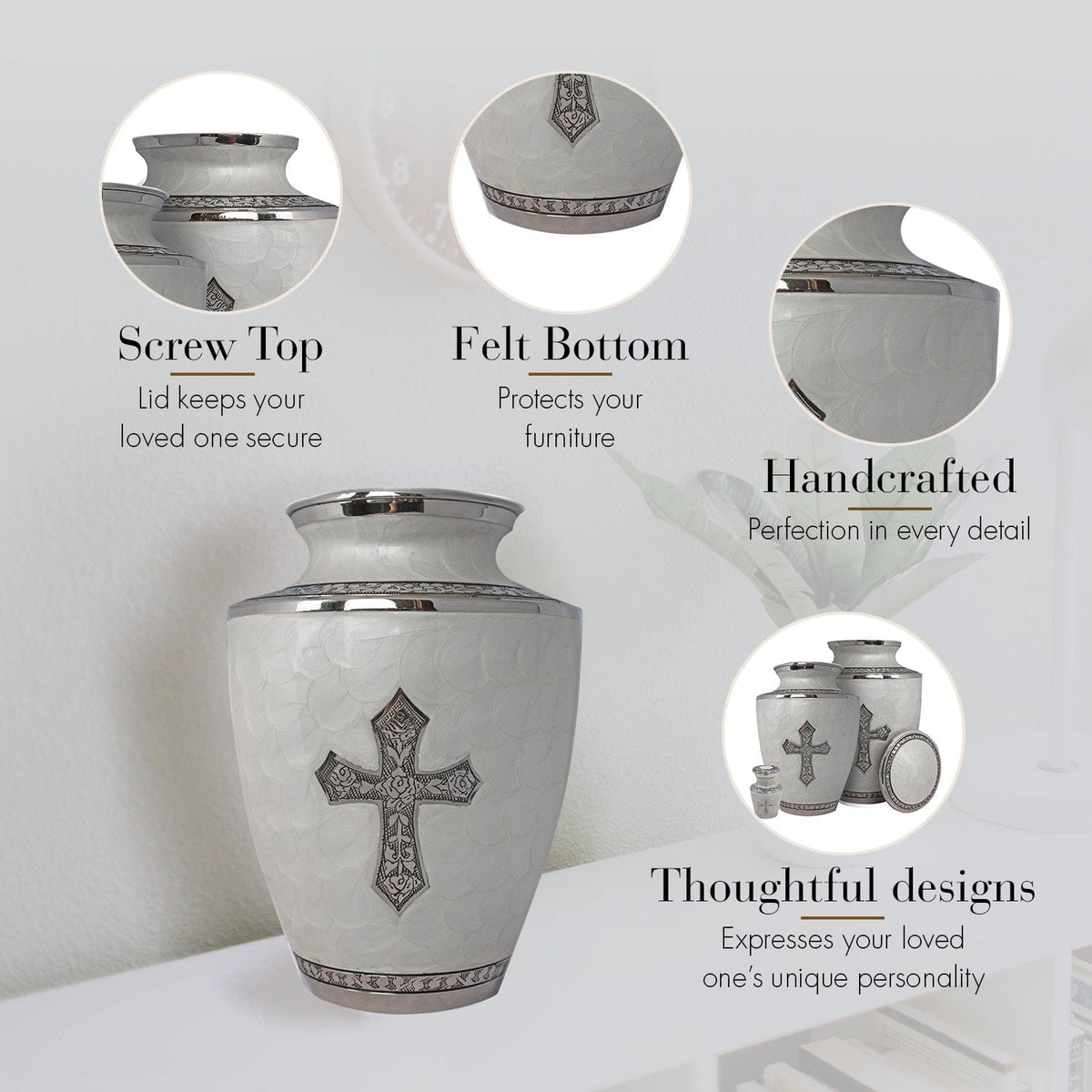 Commemorative Cremation Urns Glory to God White Cross Cremation Urn