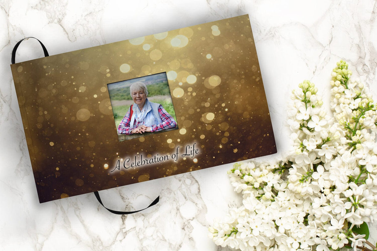 Commemorative Cremation Urns Gold Cross Matching Themed 'Celebration of Life' Guest Book for Funeral or Memorial Service