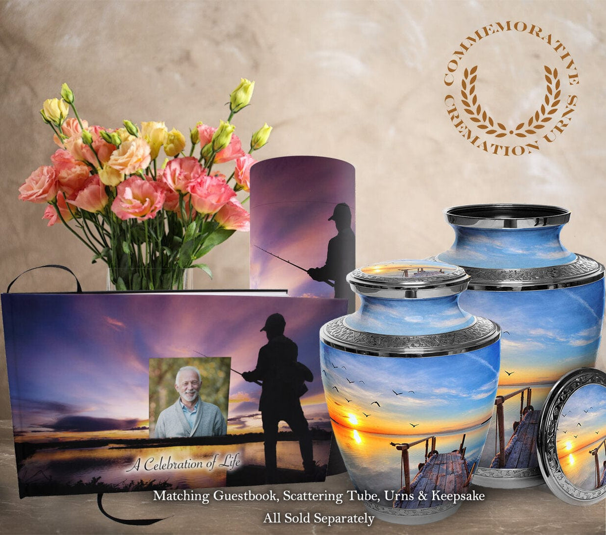 Commemorative Cremation Urns Gone Fishing Biodegradable & Eco Friendly Burial or Scattering Urn / Tube