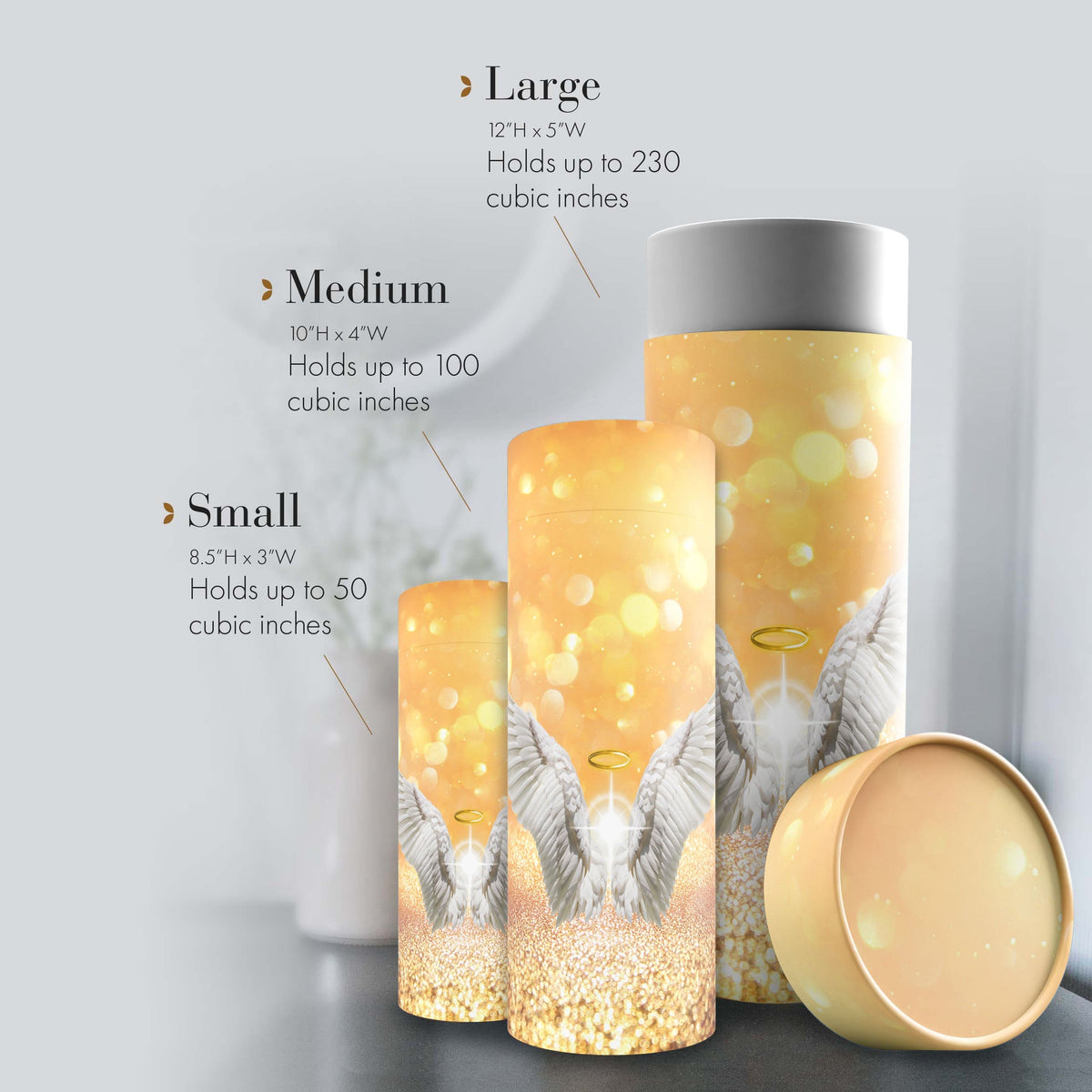 Commemorative Cremation Urns Guardian Angel (Gold) - Biodegradable & Eco Friendly Burial or Scattering Urn / Tube