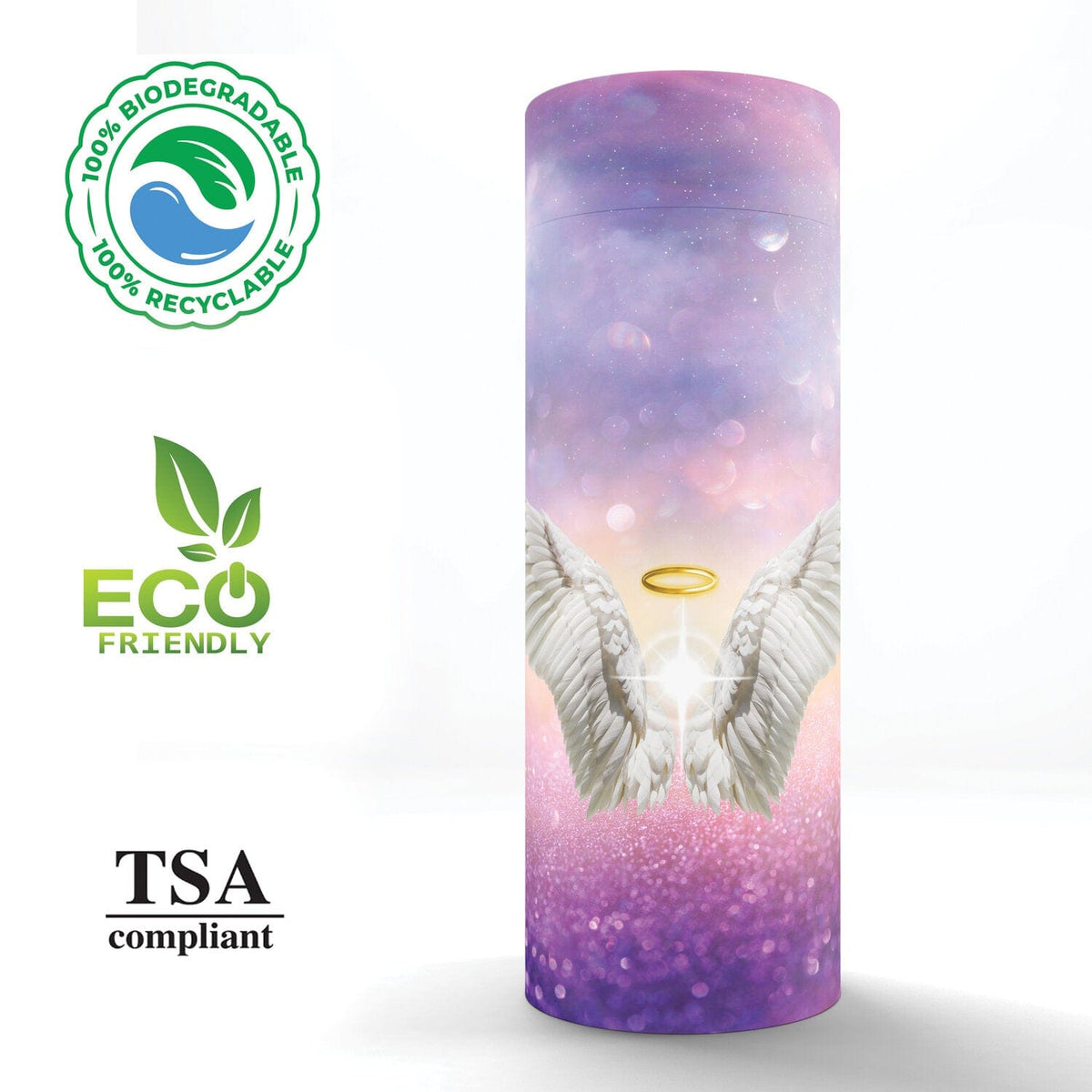 Commemorative Cremation Urns Guardian Angel (Purple) - Biodegradable & Eco Friendly Burial or Scattering Urn / Tube